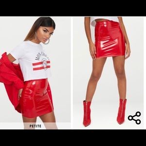 Red vinyl skirt from pretty little thing